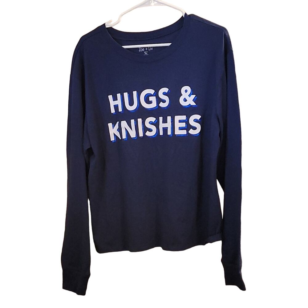 Zoe + Liv Navy "Hugs and Knishes" Tee, Size XXL, NWT